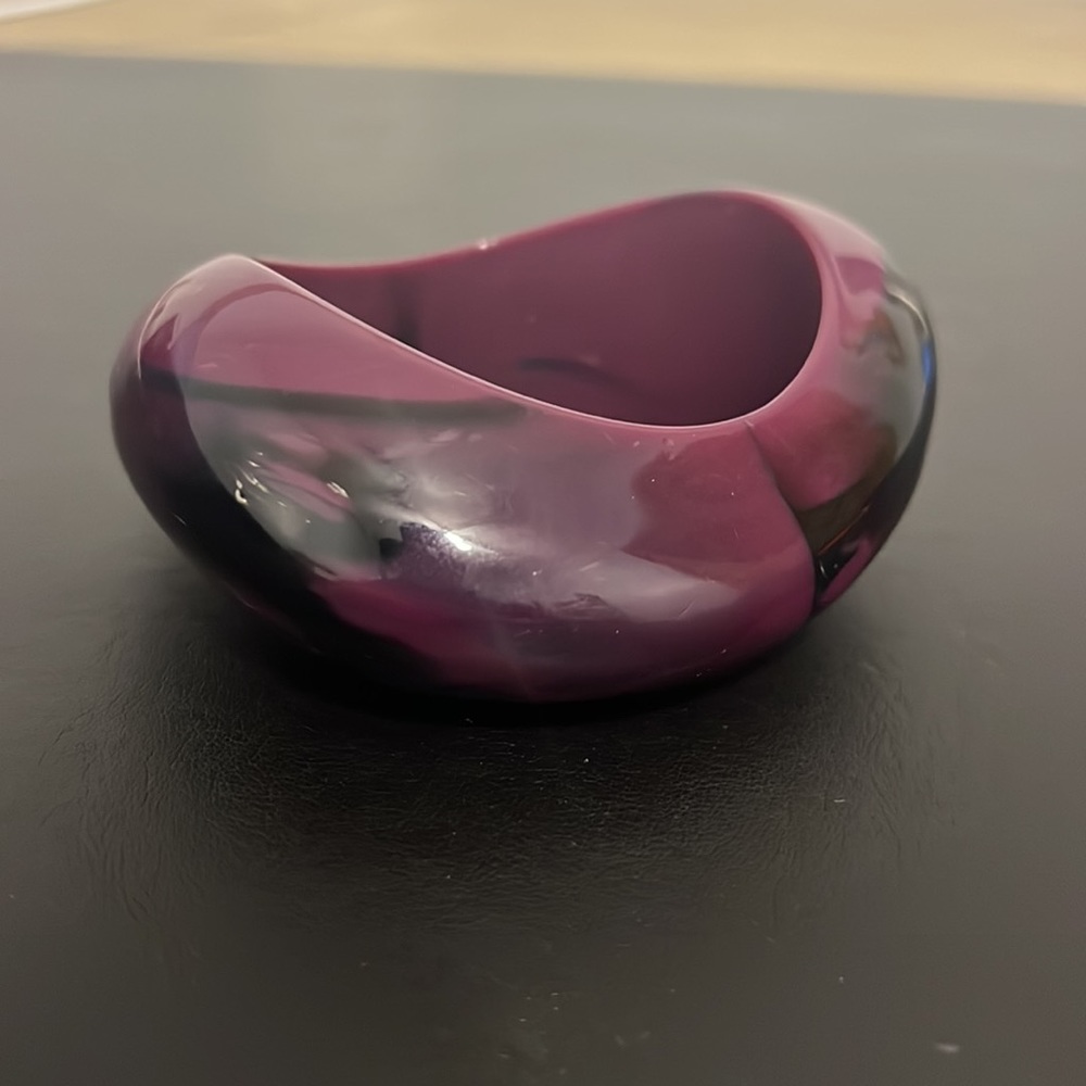 Vintage Plastic Bangle Bracelet, Purple, Black, Asymmetrical, Swirl, Retro, Boho